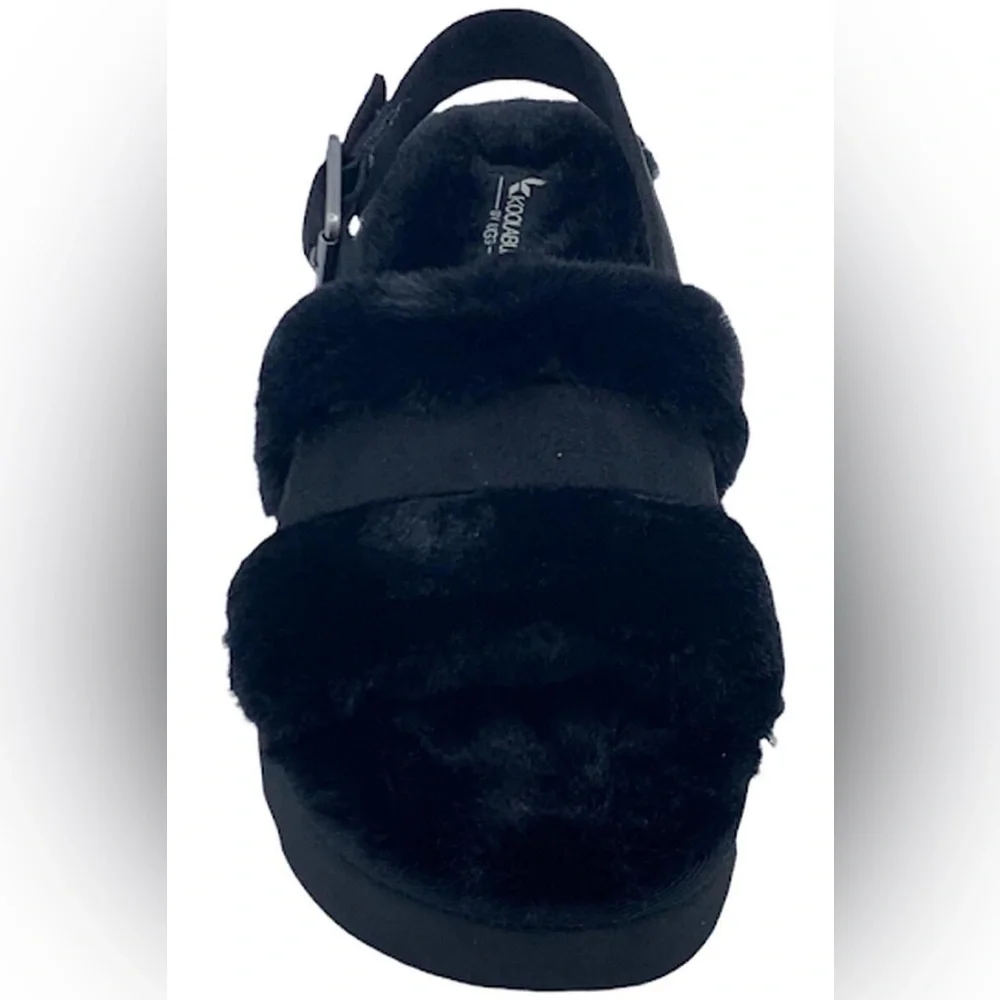 Koolaburra by UGG Adjustable Slide Sandals Fuzz'd Out Black Size 5